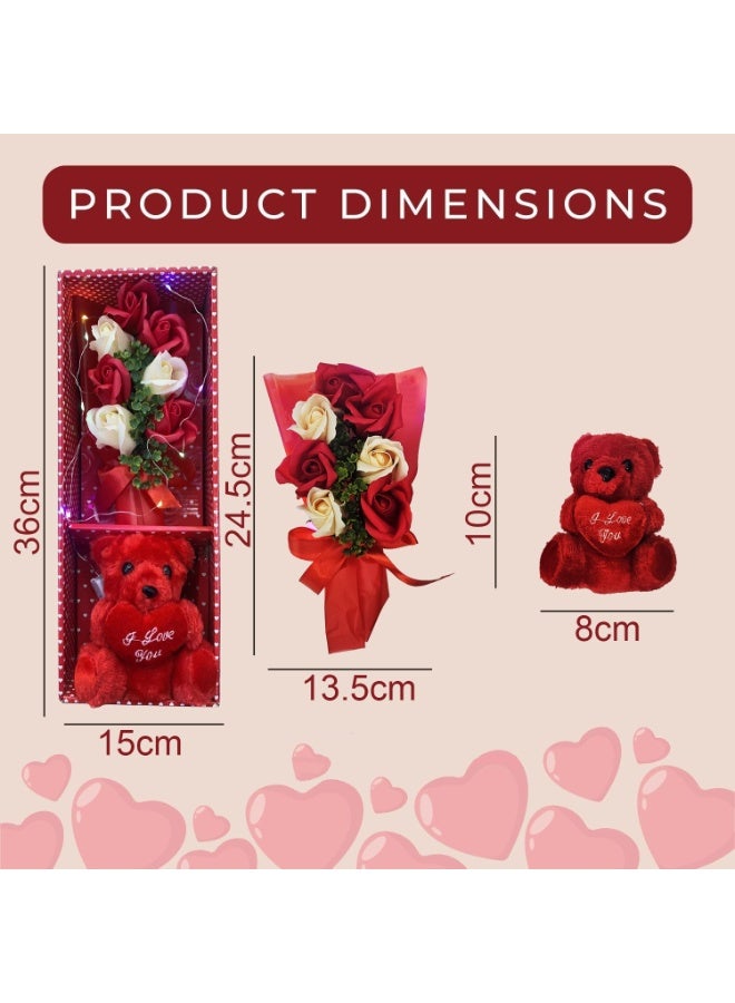 المنزل الذكي مجموعة هدايا عيد الحب من هوم سمارت - دمية دب لطيفة مع وردة صناعية، هدية مثالية لها، أو للذكرى السنوية، أو عيد الميلاد، أو أي مناسبة خاصة. - Image 2